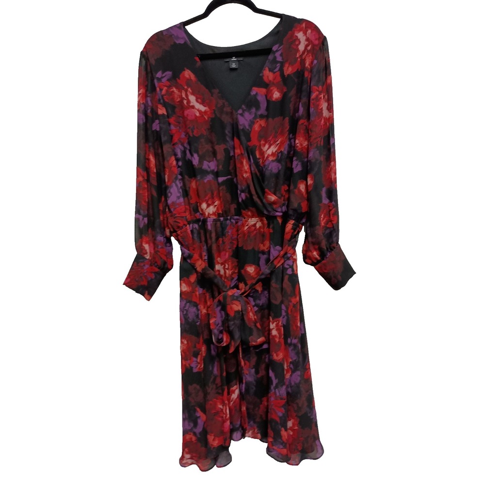 Jason Wu Midi Dress Size 1X Red Purple Chiffon Asymmetric BOHO Dark Fairy Office